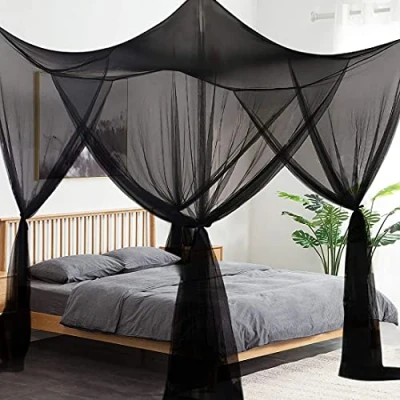 Image of Mosquito Net for Bed Canopy, 4 Corner Post Curtains Canopy Large Netting Bedroom Princess Decoration Girls &amp; Adults, Fits Full/Queen/King Size