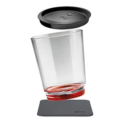 Image of silwy magnetic drinkware non slip, shatter proof plastic cup with an integrated magnet, a metallic coaster and lid for camping, boating, children Made in Germany Ready Red