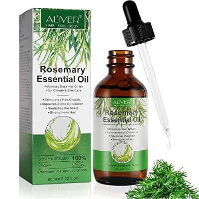 Image of VXHDAG Rosemary Oil for Hair Growth &amp; Skin Care 100% Pure Essential Eyebrow and Eyelash, Nourishes The Scalp, Stimulates Men Women (1 Pack 1x60ML)