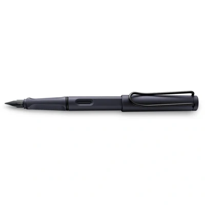 Image of LAMY safari steel black Fountain Pen with ergonomic grip &amp; polished nib in size F ideal for any Writing Calligraphy including T 10 blue cartridge Right Handed