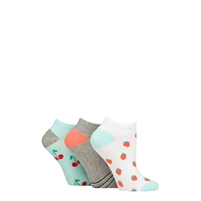 Image of Women&#039;s 3 Pair SOCKSHOP Wildfeet Novelty Cotton Trainer Socks Strawberries and Cherries 4 8