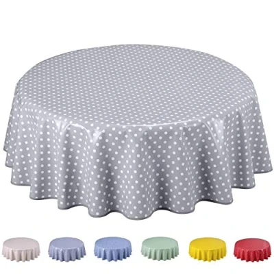 Image of Home Direct Round Oilcloth PVC Wipe Clean Tablecloth 160cm 62&quot; Small Polka Dot Light Grey