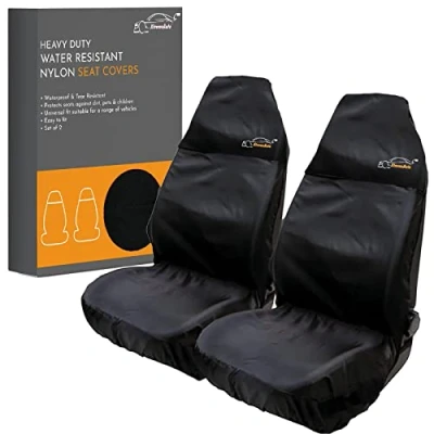 Image of Xtremeauto Car Seat Covers Front Pair Coloured Top Cover Set, Heavy Duty Universal Fitting Set Of 2 Protectors, Water Resistant Easy Clean For (Black)