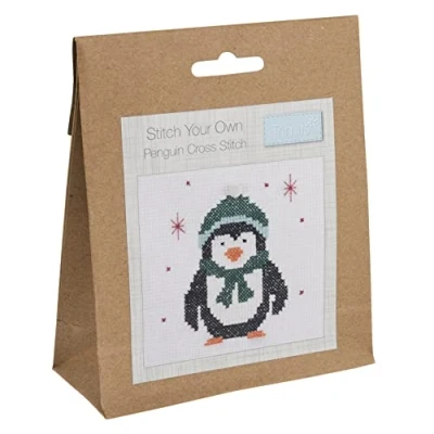 Image of Trimits Mini Counted Cross Stitch Kits, 13 x 13cm (5 5in), Penguin