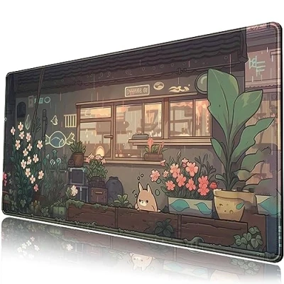 Image of Japanese Anime Desk Mat Kawaii Cat Cute Pad Green Plants Large Gaming Mouse XXL Mousepad Extended Big Keyboard Decor 31.5&#039;&#039;X15.7&#039;&#039; Desktop