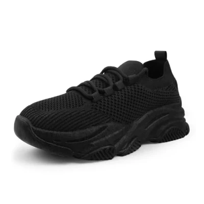 Image of Womens Sneaker Chunky Trainers Fashion Runners Breathable Knitted Pull Tabs Layered Sole Casual Running Gym Sports Low Top Fitness Lace Up Trainer Lightweight Diamante Mesh Ladies