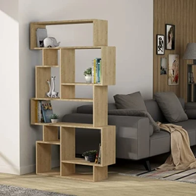 Image of Karmato Modern Bookcase Display Unit Tall 168.5cm Oak Decortie