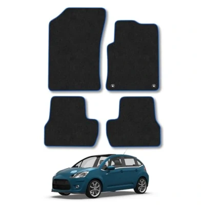 Image of Car Mats Compatible with Citroen C3 (2010 2017) Tailored Fit Blue Carpet Floor Set Accessory Custom 4 Pieces Anti Slip Backing &amp; Binding Trim Edge