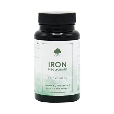 Image of Iron (bisglycinate) Capsules 20mg per Capsule 60 Vegan Chelated for Better Absorption with Vitamin C G&amp;G Vitamins