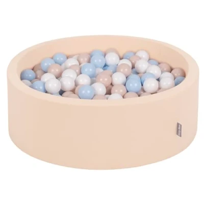 Image of KiddyMoon Soft Ball Pit Round 90X30cm/200 Balls ∅ 7Cm/2.75In For Kids, Foam Pool Baby Playballs, Beige: Pastel Beige/Paste