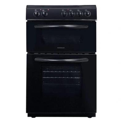 Image of Statesman EDC50W Fan Assisted Double Oven Electric Cooker, 4 Zone Ceramic Hob, Integrated Grill, 50cm Wide, Glazed Door, 1 Deep Tray with Wired Chrome Grid, White