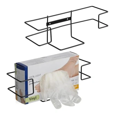 Image of Relaxdays Glove Dispensers, Set of 2, Holder for Disposable Boxes, Wall Mounted, HxWxD: 9.5 x 28 cm, Iron, Black