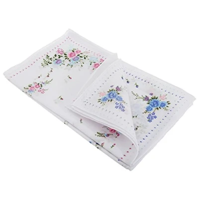 Image of Womens/Ladies Floral Cotton Rich Handkerchiefs (Pack Of 8) (One Size) (Diamond Border)