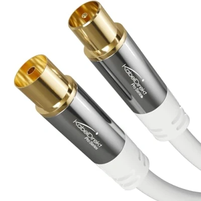 Image of KabelDirekt 4K TV Aerial Cable, Coaxial Cable 7.5m for Digital &amp; Analogue TV, Metal Connectors Available in 0.5 20m (Plug to Socket, DVB C/DVB T/DVB S, white)