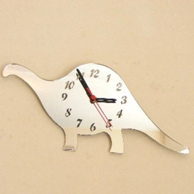 Image of Super Cool Creations Dinosaur Bronto Clock Acrylic Silver Mirror, Size 30cm X 20cm