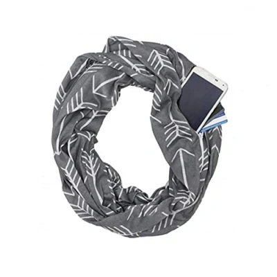 Image of Angoter Infinity Scarf with Hidden Zipper Pocket Printed Neck Travel for Women(dark Grey)