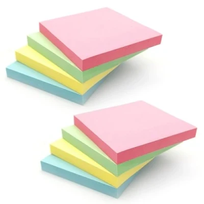 Image of Evergreen Goods Pastel Sticky Notes Pack of 8 Pads 100 Sheets per Pad (76x76mm), Colourful Removable Adhesive Memo in Blue, Pink, Green, Yellow for Note Taking, to Do Lists &amp; Reminders