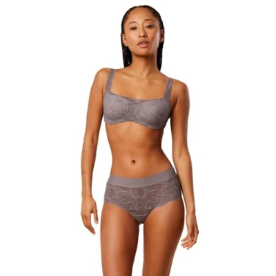 Image of Triumph Womens Body Make Up Illusion Lace Padded Balcony Bra Grey Polyamide Size 40D