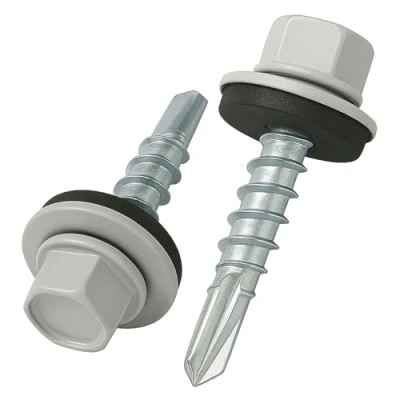 Image of 4.8 mm x 35 Roofing Screws, Hex Head Self Drilling Color (RAL 7035 Light Grey) Roof Screws with EPDM Sealed Washer, Rust Proof Zinc Plated Hardened Coarse Threads Screw for Outdoor Use (50 pcs)