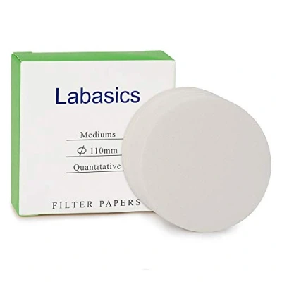 Image of Labasics Quantitative Filter Paper Circles, 110 mm Diameter Cellulose with 15 to 20 Micron Particle Retention Medium Filtration Speed, Pack of 100