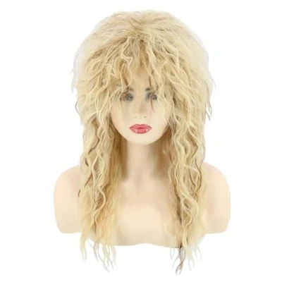 Image of Toposplay 80s Wig for Men Women Mullet Halloween Costume Rocker Blonde Curly Shaggy Afro