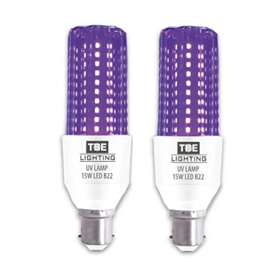 Image of TBE LIGHTING UV LED Bulb 15w Ultra Violet Black Light Bulbs 2 Pack B22 Standard Bayonet Fitting 395 400nm wavelength, Energy Saving Long Life