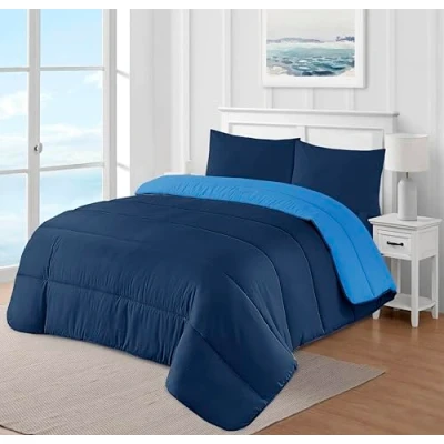 Image of adsin Reversible Coverless Microfiber Comforter 10.5 Tog, Navy Blue/Sky Blue, Double 200X200cm