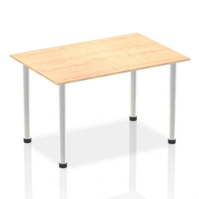 Image of Impulse 1400mm Straight Table Maple Top Brushed Aluminium Post Leg