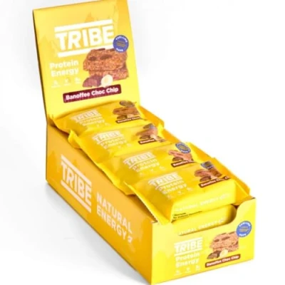Image of TRIBE Protein Energy Flapjack Banoffee Choc Chip Natural Plant Based, Vegan Snack &amp; Gluten Free (50g x 12 Bars)