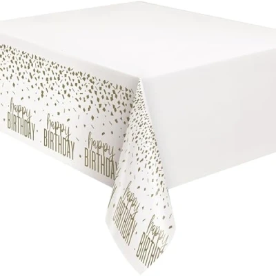 Image of Confetti Gold Birthday Plastic Table Cover (137cm x 213cm) Perfect for Parties &amp; Celebrations 1 Piece