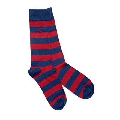 Image of Swole Panda Bamboo Socks UK7 11 Burgundy Striped Mens