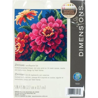 Image of Dimensions Mini Needlepoint: Zinnias, Polyester blend, Multicoloured, 13 x 0.2 cm