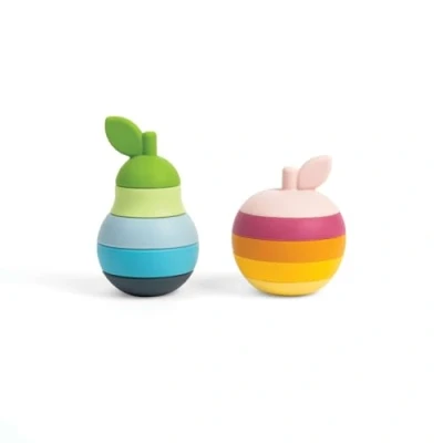 Image of Bigjigs Toys Stacking Apple &amp; Pear 10 Piece Baby Toy, Silicone Rings, Teething Toys, Montessori For Babies