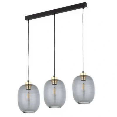 Image of Delta Bar Pendant Ceiling Light Black, Graphite Glass 3xE27