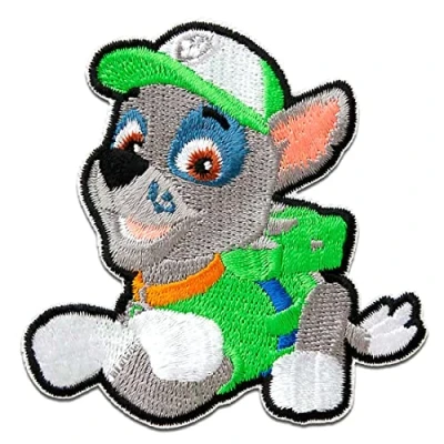 Image of Iron on Patches Paw Patrol Rocky Green 7x6,4cm Spin Master Application Embroided Patch Badges