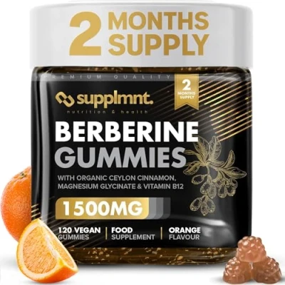 Image of Berberine Gummies 2 Months Supply, 1500mg with 1000mg Ceylon Cinnamon, 2.4mg Vitamin B12 &amp; 400mg Magnesium Glycinate Powerful Metabolism Immune Support Supplement Orange Flavour