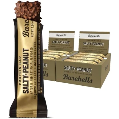 Image of Barebells Salty Peanut Protein Bars, 12 Count,Pack of 2 20g Protein, 1g Sugar Snack Bars…