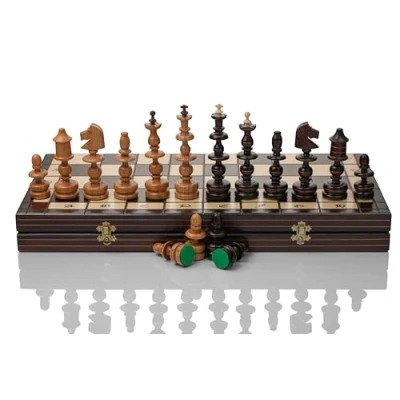 Image of Master of Chess Wooden Set with Pieces “OLD POLISH 56 cm / 22 in Handcrafted Copper Inlays Large Board Game for Adults and Kids Solid Construction