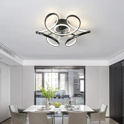 Image of KeLuKes 45cm Ceiling Fans with Lights Dc Reversible Fan Light Silent Dimmable 6 Speed Flush Mount Lamps for Bedroom Living Room, Black