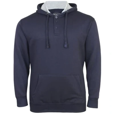 Image of KAM 1/4 Through Button Overhead Hoody King Size Mens Pocket Drawstring Hood Navy 5XL (508B)