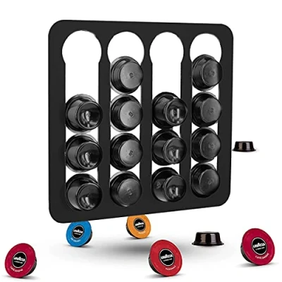 Image of HUIIUH Coffee Pod Holder for Lavazza Modo Mio Capsules, Aluminum Capsule Storage Organizer 16 Pods, Wall Rack Pods(Black)