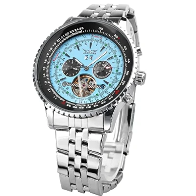 Image of FORSINING Automatic Mechanical Watch, Self Winding Blue Dial Design Skeleton Tourbillon Fashion Men Watch Date Day Dress Gift for Men,