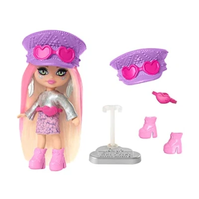 Image of ​Barbie Extra Mini Minis Travel Doll with Metallic Desert Fashion and Festival Accessories, Barbie Fly Small Doll​​, HPN07