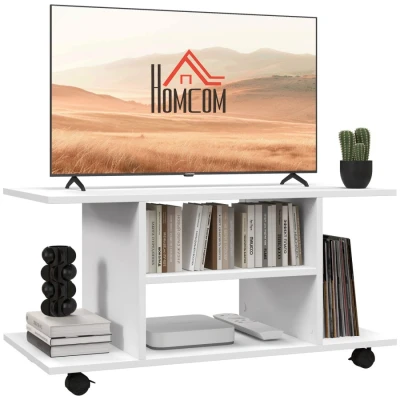 Image of HOMCOM Modern TV Cabinet Stand Storage Shelves Table Mobile Bedroom Furniture Bookshelf Bookcase White