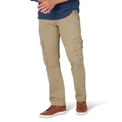 Image of Wrangler Authentics Men&#039;s Premium Relaxed Fit Straight Leg Cargo Pant, British Khaki, 36W x 32L