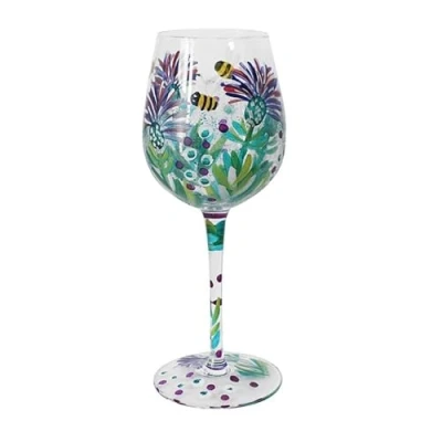 Image of Lesser &amp; Pavey Thistles Bees Wine Glass Lovely Gift for Women Men Designed by Lynsey Johnstone Luxury Every Occasions