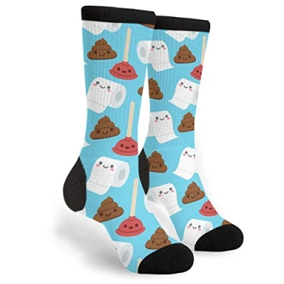 Image of XVBCDFG Bathroom Cute Faces Toilet Paper Poo Men Women Casual Crazy Funny Athletic Fancy Novelty Graphic Crew Tube Socks Moisture Wicking Gift