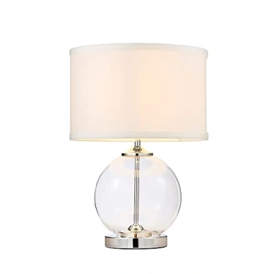Image of LITECRAFT Rhonda Table Lamp Small Globe Glass E14 Base with Drum Shade Chrome