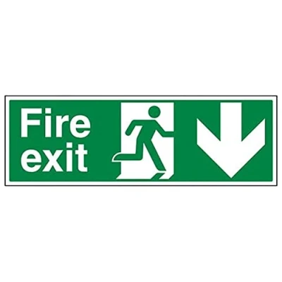 Image of V Safety Eco Friendly Fire Exit Arrow Down 450 X 150mm