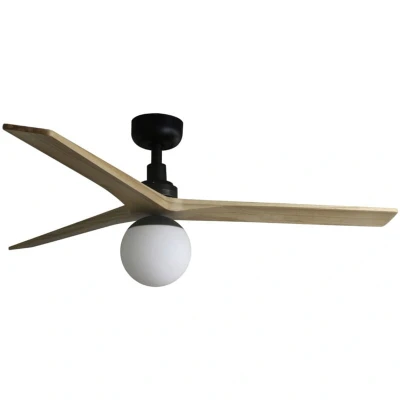 Image of Klim Medium Black, Light Oak Wood Ceiling Fan DC E27 6 Speed